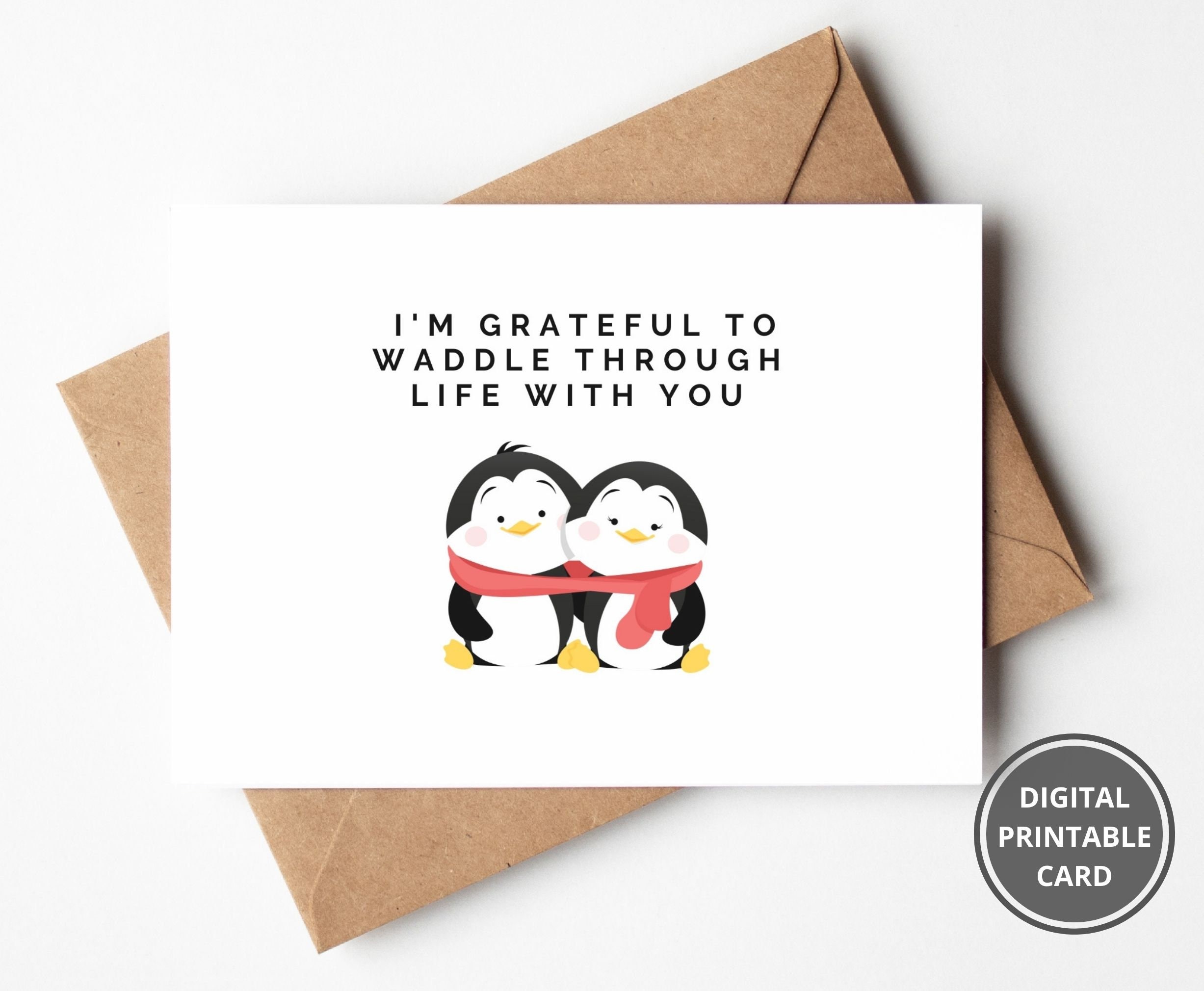 Penguin Valentines Card for Couple, Printable Card for Boyfriend ...