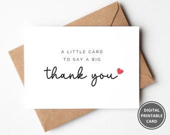 Printable Simple Thank You Card, Best Friend Thank You Card, Little Card To Say A Big Thank You, Card For Friend, Sister, Teacher