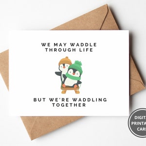 Penguin Love Card, Anniversary Greeting Card, Valentines Day Card, Romantic Cute Card, Printable, Instant Download
