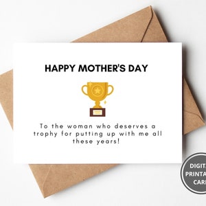 Cartão da mãe, cartão engraçado do dia das mães, para ela, cartão para a esposa, mãe, obrigado, cartão da mamãe espirituosa, melhor mãe mamãe, para impressão, download digital