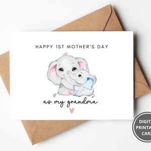 1a tarjeta del Día de las Madres del nieto, primer día de las madres para la abuela, tarjeta imprimible para abuelo, abuela, linda tarjeta del Día de las Madres