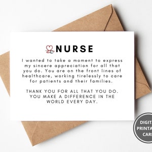 Thank You Card For Nurses, Nurses Appreciation Week, Thank You Nurse, Hospital Staff Card, Healthcare Card, Clinic Nurse, Printable Card