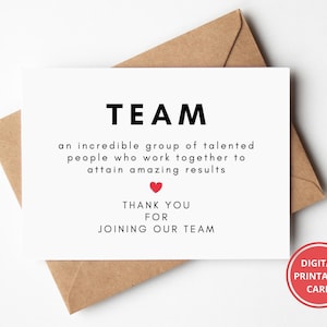 Gracias equipo, bienvenido a la tarjeta del equipo, nuevo personal, miembro del equipo, formación de equipos, agradecimiento a los empleados, tarjeta de felicitación, descarga instantánea
