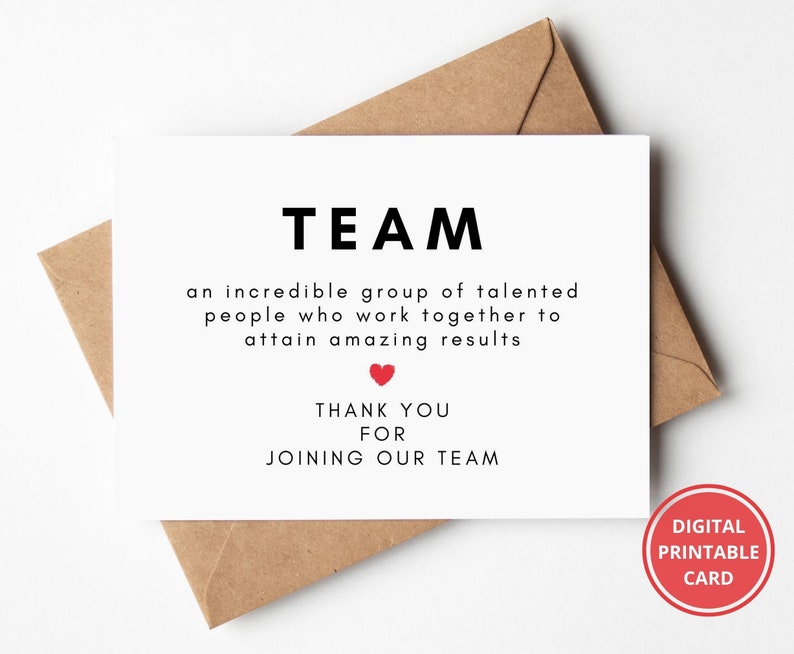 Thank You Team, Welcome to the Team Card, New Staff, Team Member, Team Building, Employee Appreciation, Greeting Card, Instant Download image 1