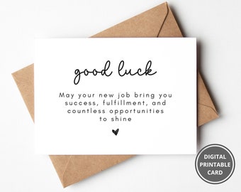 Printable Good Luck In Your New Job Card, Best of Luck In Your New Job Card, New Adventure Good Luck Card, Leaving Card