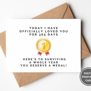 Tarjeta divertida del primer aniversario, aniversario imprimible de 1 año para el novio, tarjeta para el novio, tarjeta de amor linda