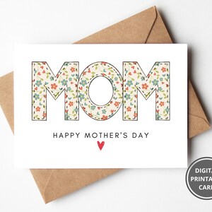 Muttertagskarte zum Ausdrucken, Muttertagsgrußkarte, Blumenkarte für Mama, Typografiekarte, digitaler Download