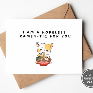 Cartão de aniversário engraçado, cartão de feliz aniversário para impressão, cartão de amor engraçado, cartão romântico de macarrão ramen fofo