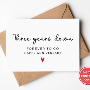 Tarjeta del 3er Aniversario, Tercer Aniversario, Tres Años, 3er Aniversario, Tarjeta para él, Para ella, Tarjeta de felicitación, Imprimible, Descarga instantánea