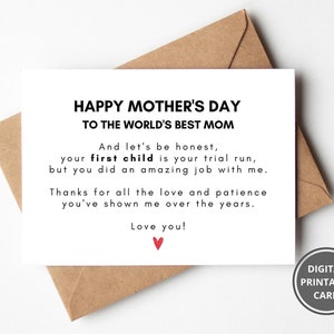 Tarjeta divertida del Día de las Madres del primogénito, Tarjeta de mamá Día de las Madres del primer hijo mayor nacido, Madre imprimible, Tarjeta de hijo madre, Descarga instantánea