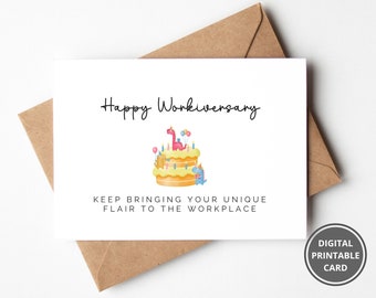 Biglietto stampabile per anniversario di lavoro divertente, biglietto per anniversario di lavoro Punny, biglietto di download stampabile Workiversary