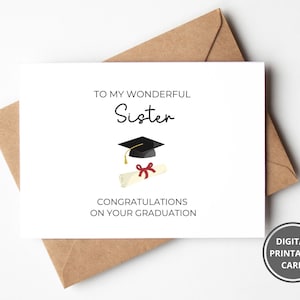 Carte de fin d'études pour sœur, imprimable, cadeau de remise des diplômes, félicitations pour l'obtention de votre diplôme, fier de vous, l'obtention du diplôme et l'école