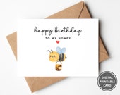 Cute Birthday Card, Printable Happy Birthday To My Honey, Romantic Sweet Birthday Card For Husband, Adorable Birthday Gift For Wife