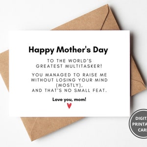 Funny Mothers Day Card, Mothers Day Gift, Card for Mom, Card for Mothers Day, Funny Mama Card, Mummy, Best Mothers Day Humour Card