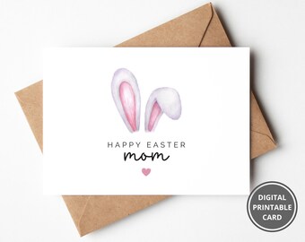 Cartes de Pâques de maman, carte de Pâques de lapin, carte de Joyeuses Pâques, carte imprimable pour maman, carte de Pâques de lapin, carte de Pâques rose