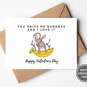 Monkey Funny Valentines Day Card, Joke Card, For Him, Funny Pun, Cute Valentines, Card for Husband, Greeting Card, Printable
