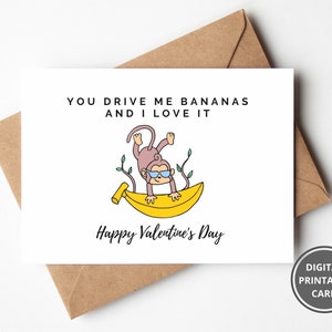 Carte de Saint-Valentin drôle de singe, carte de blague, pour lui, jeu de mots drôle, mignon Saint-Valentin, carte pour mari, carte de voeux, imprimable