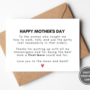 Día de las Madres Divertidas del Niño Mayor, Tarjeta Imprimible para Mamá del Primogénito, 1er Nacido, Madre Hija, Tarjeta Madre Hijo, Descarga Instantánea