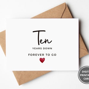 Carte du 10e anniversaire, carte d'anniversaire de dix ans, anniversaire de mariage, 10 ans de mariage, carte de voeux, imprimable, téléchargement immédiat