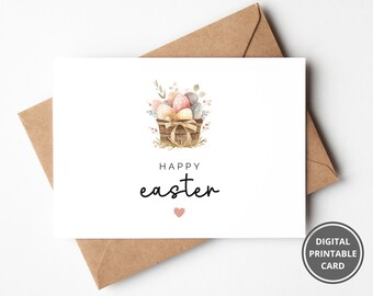 Happy Easter Card, Watercolor Easter Egg Card, Printable Easter Card, For Mom, For Grandma, Sister Easter Gift Card