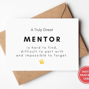 Carte de remerciement, pour le mentor, quitter le travail, carte de retraite, appréciation du mentor, mentor merci, carte de voeux, imprimable, téléchargement immédiat