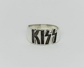 KISS 925 Bague en argent sterling -Bague de corps solide -Bague de musique -Bague rocker -Bague en métal lourd -Bague homme -Bague Rockstar -Bague des années 80-Rock n Roll