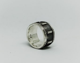 925 Sterling Silber SnareDrum Ring – Solid Body Ring – Musik Ring – Rocker – Musiker Ring Schlagzeuger Ring – Snare Ring – 12 mm Band – Schwarz Silber