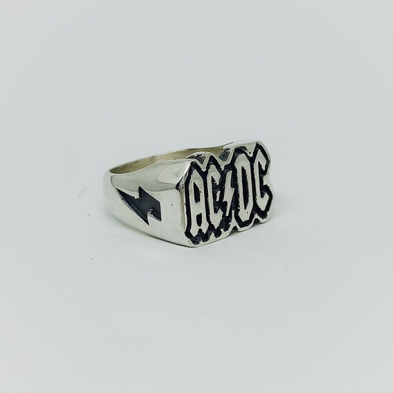 AC DC 925 Bague en argent sterling Bague de corps solide Bague de musique Bague rocker Bague en metal lourd Bague homme Bague Rockstar Bague des annees 80 Rock n Roll Etsy France