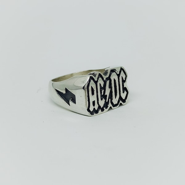 AC/DC 925 Sterling Silver Ring -Solid Body Ring -Music Ring -Rocker Ring -Heavy Metal Ring -Men Ring -Rockstar Ring -80's Ring-Rock n Roll