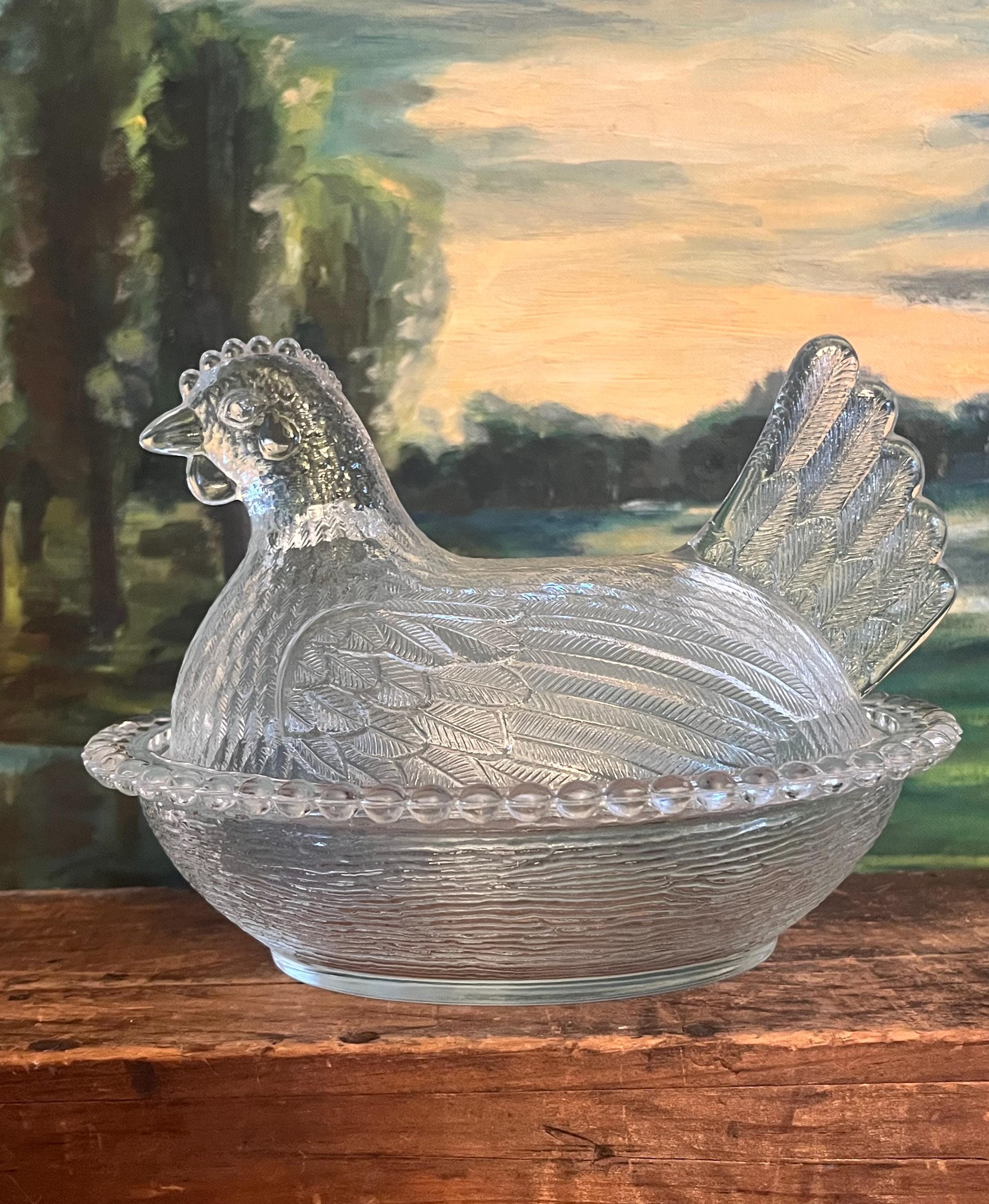 Vintage Indiana Glass Hen on Nest Dish – Clear Glass Candy Trinket