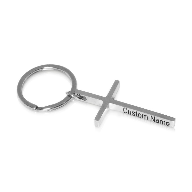 Stainless Steel Cross Keychain Engrave Your Name, Date, Message