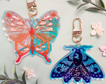 Holographic Butterfly Moth Acrylic Keychain