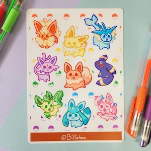 Eeveelutions | Waterproof Vinyl Kiss-cut Sticker Sheet | Cute Anime Videogame Fanart