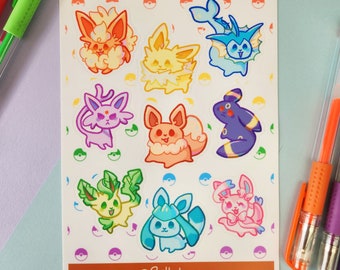 Eeveelutions | Waterproof Vinyl Kiss-cut Sticker Sheet | Cute Anime Videogame Fanart
