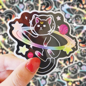 Space Holographic Cat Vinyl Die-Cut Sticker