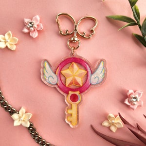 Carte holographique Sakura Key Porte-clés en acrylique