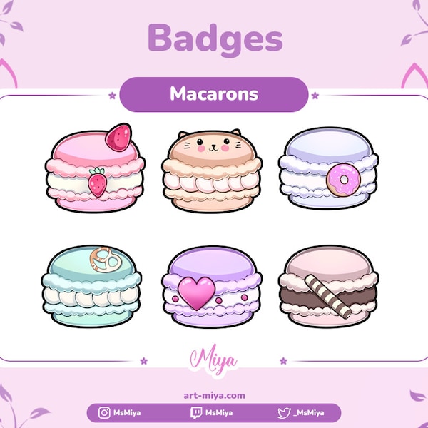 Cute macarons sub & bit badges pack forTwitch