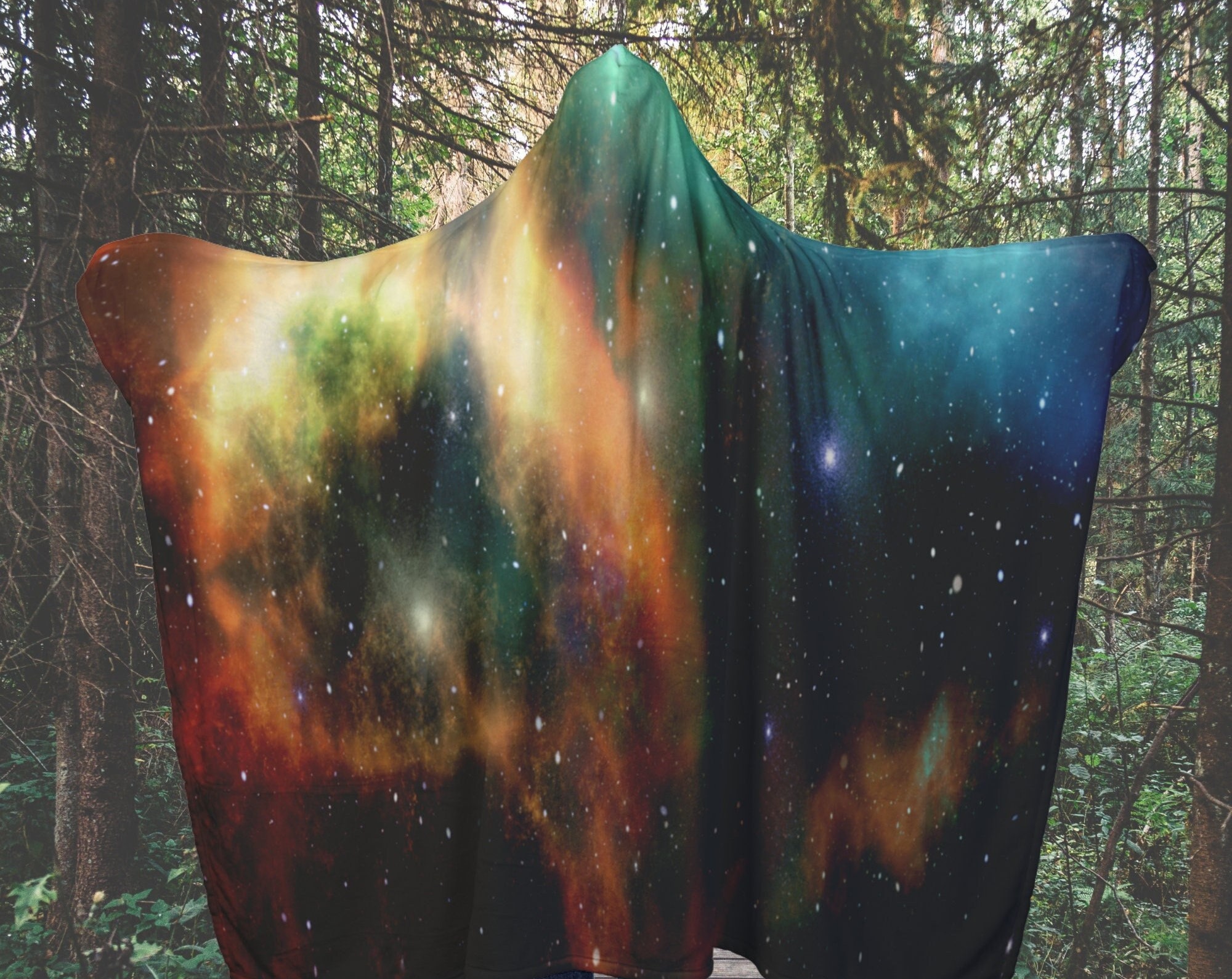 Discover Universe Hooded Blanket, Starry Night Campfire Hooded Throw for Teens and Adults, Comfy Campfire Blanket, Hooded Adventure Throw