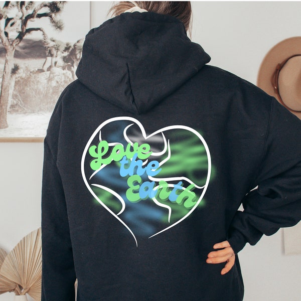 Earth Day Retro Hoodie Love Earth Sweatshirt Save The Planet Airbrush Hoody Y2K 90's Aesthetic Love Your Mother Pullover Planet Gift