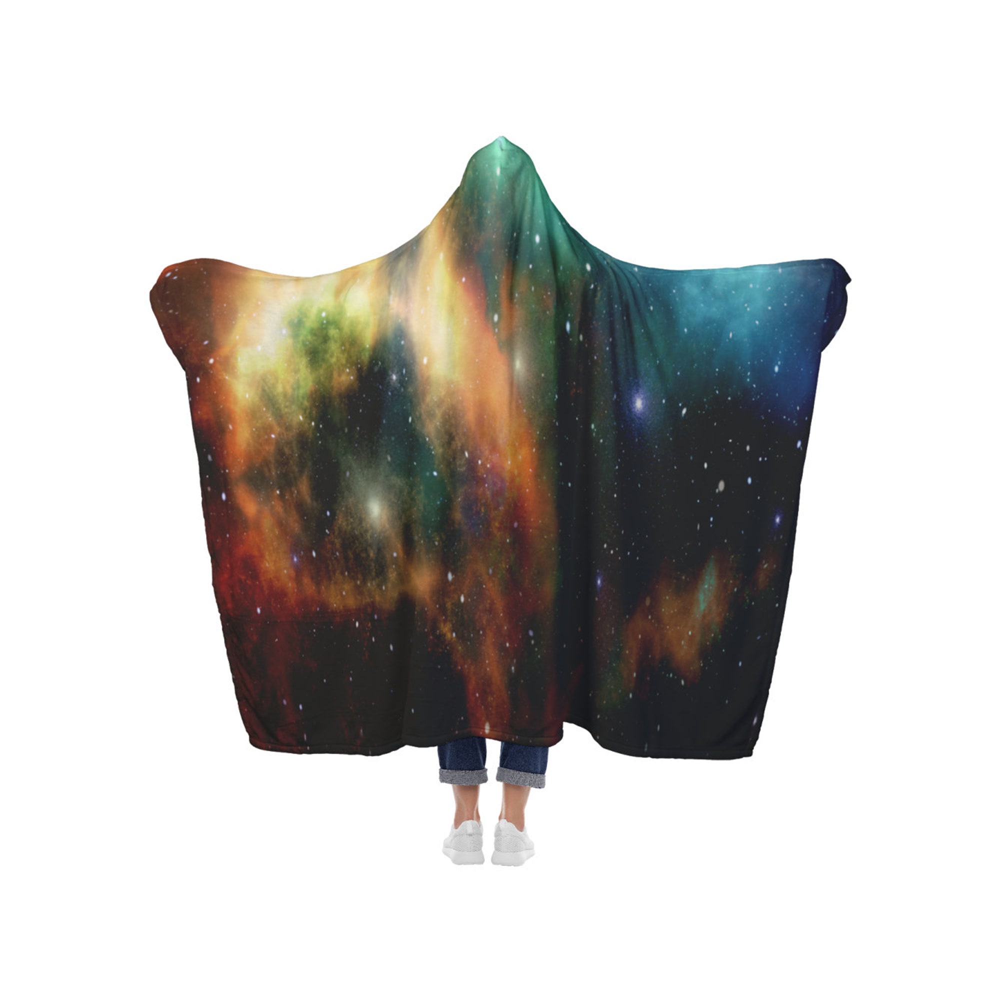 Universe Hooded Blanket, Starry Night Campfire Hooded Throw for Teens and Adults, Comfy Campfire Blanket, Hooded Adventure Throw