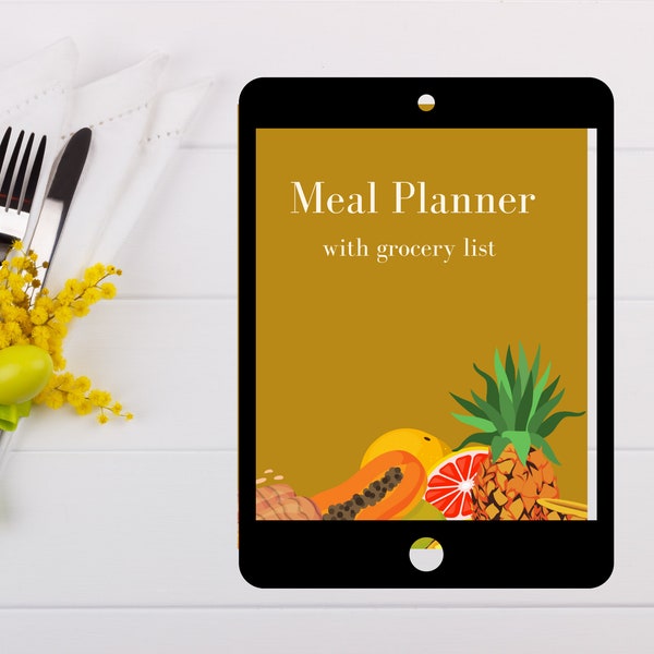 Pineapple Meal Planner & Grocery List, Simple, Easy to use Meal Planner for daily and weekly planning, Minimalist Meal Planners