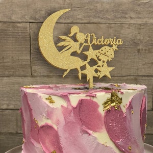 Cake Topper Fairy and Stars, Name Wooden Cake Topper, for Birthdays, Baptisms, Baby Shower, Personalized Cake Decor, Fairy Theme