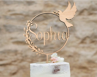 Cake Topper for Baptism, Birthdays,Round Wooden Cake Topper with Name, Celebration Cake Topper, Name Cake Topper,Communion