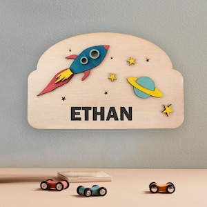 Personalized Baby Door Sign Space, Wooden Sign for Kids&#39; Room SpaceShuttle, Name Baby Door Sign, Nursery Door Sign SpaceCraft