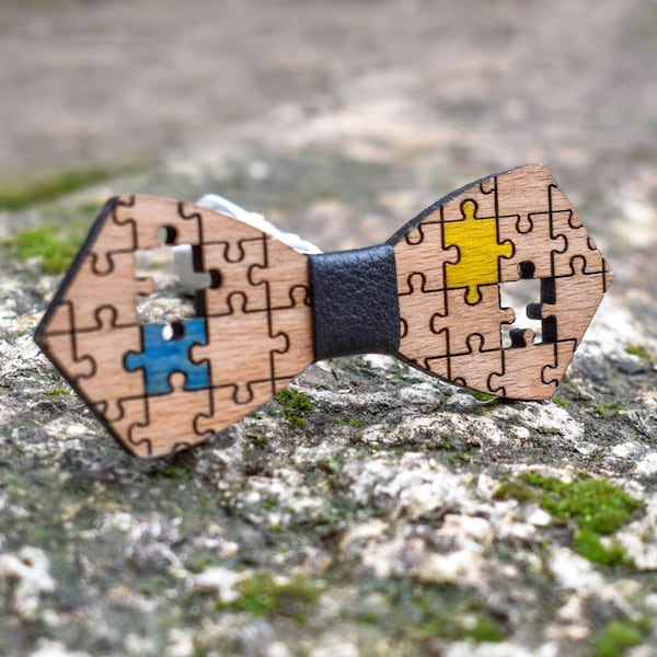 Kids' Wooden Bow Tie Puzzle, Engraved Wooden Bow Tie for Children, Wooden Bow Tie for Baby, Toddler, Kid, Bow Tie with Puzzle