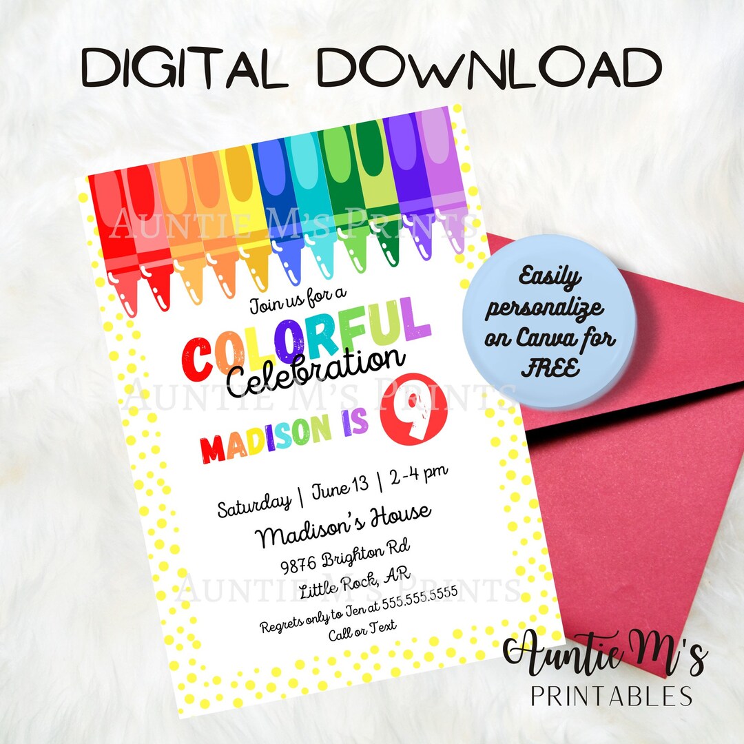 Crayon Invitation | Birthday | Canva Template | Party | Instant ...