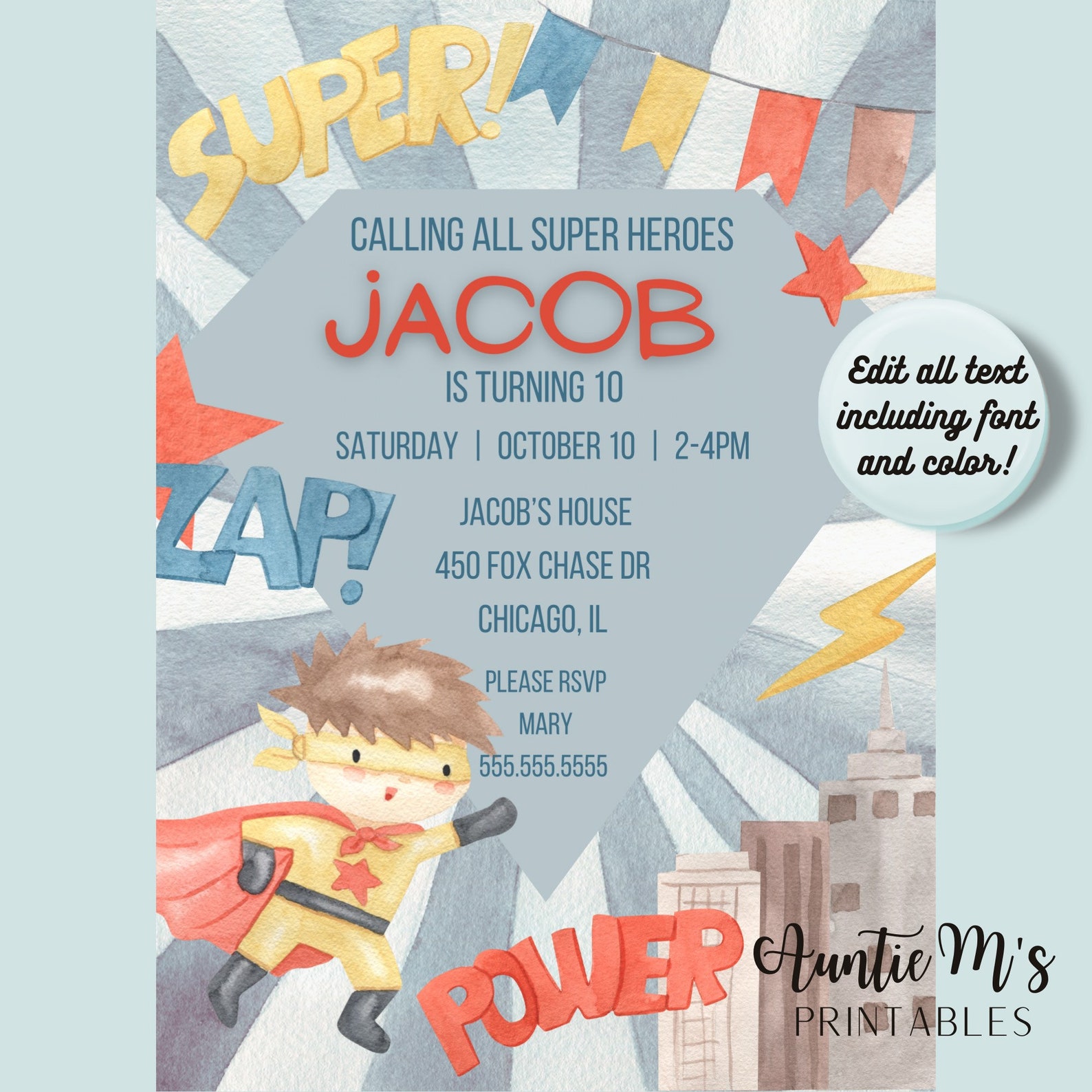 Superhero Boy Invitation | Birthday | Canva Template | Party | Instant ...