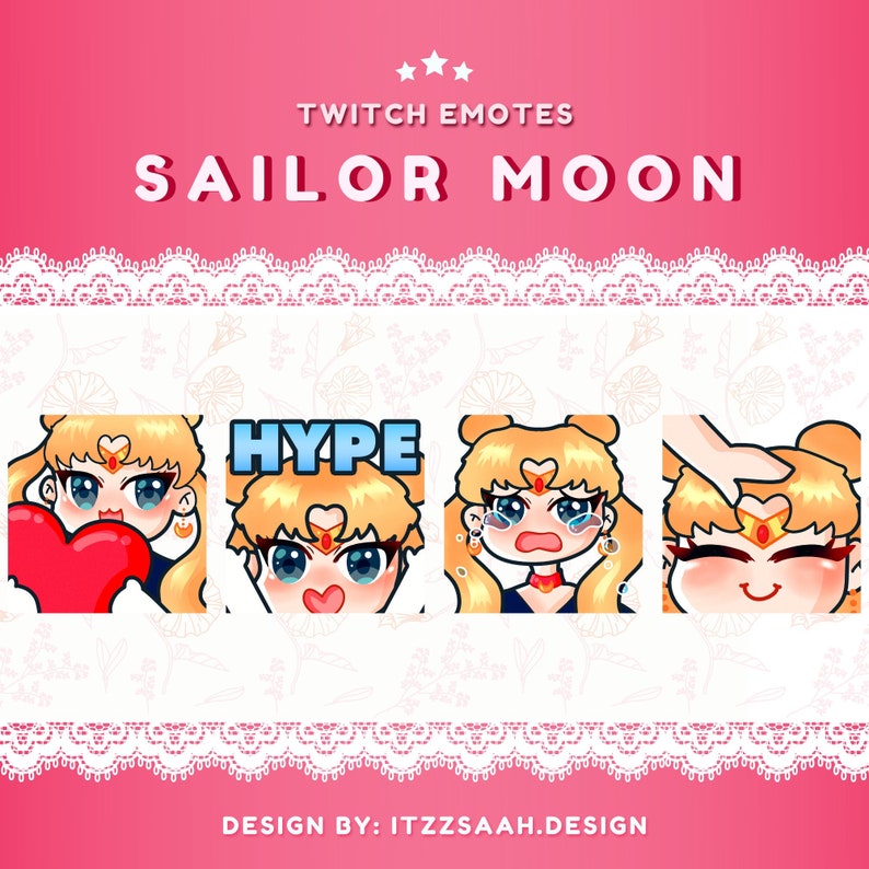 Sailor Moon Emotes / Twitch / Streamer / Discord / Pastel / Etsy