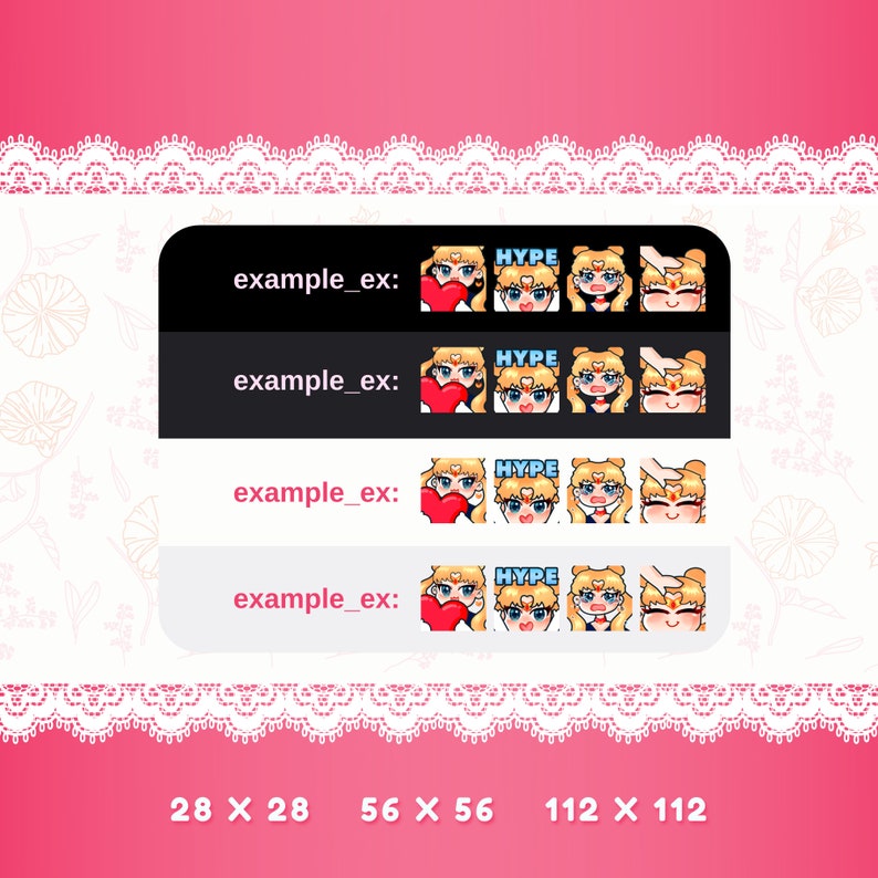 Sailor Moon Emotes / Twitch / Streamer / Discord / Pastel / Etsy