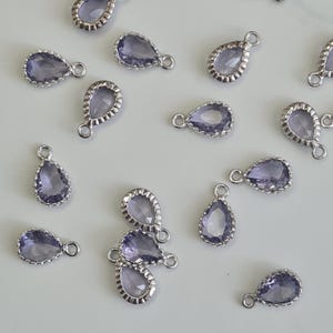 Teardrop Tanzanite Lavender Purple Pendant Charms – Rhodium Plated over Brass, 2pcs, Faceted Glass Drops for Jewellery Making – FG15TSV